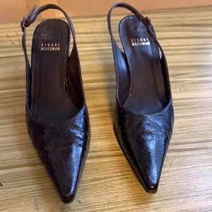 Stuart weitzman size 6 brown short heel sling backs